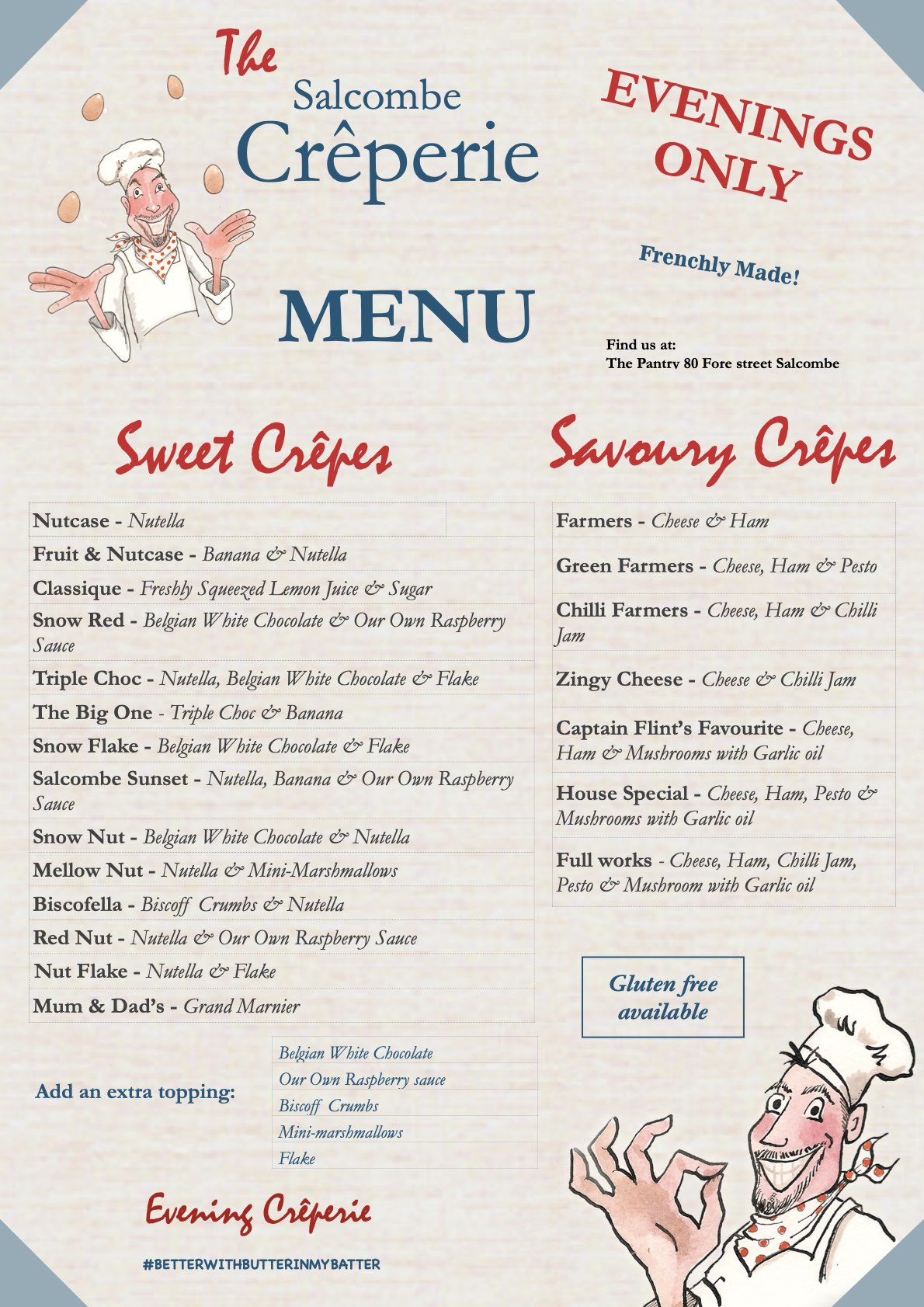 salcombe creperie menu