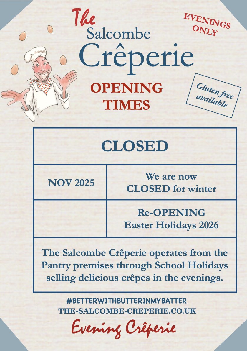 OPENING TIMES SALCOMBE CREPERIE 2025 2026